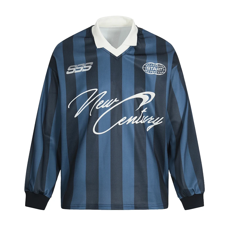 

GXFortune Long Sve Ne Striped Fooall irt ex Retro American Sle T-irt Qui Dry Polyester Fabric for Sports