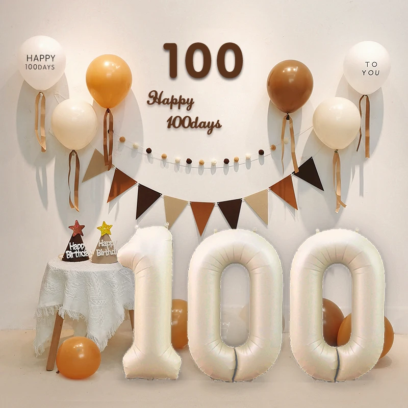 INS Baby Shower Decorations Coffee Happy 100days Balloon Set 40inch Cream Number 100 Golobs Boy Girl Party Backdrops