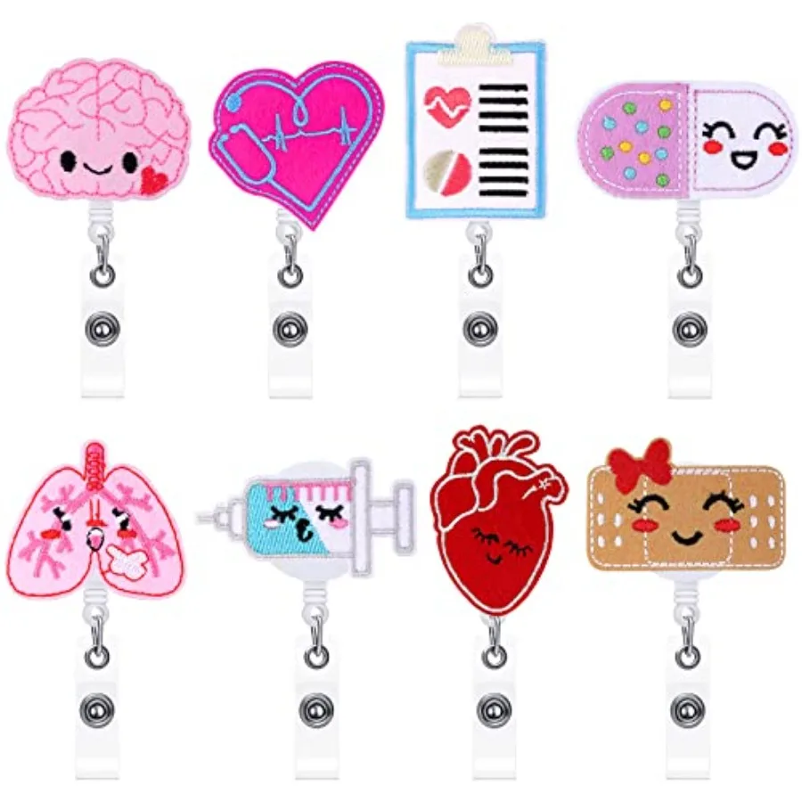 

8 Pcs Nurse Badge Reels Felt Retractable Funny Nursing Badge Reels Themed Holders Gift for Pediatric Doctors ID Name Cards Lany