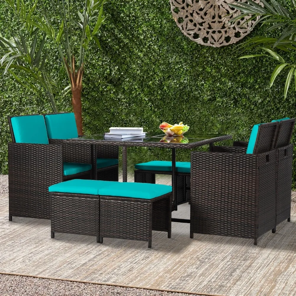 Space-Saving Outdoor Patio Dining Set for 9, Including 4 Chairs