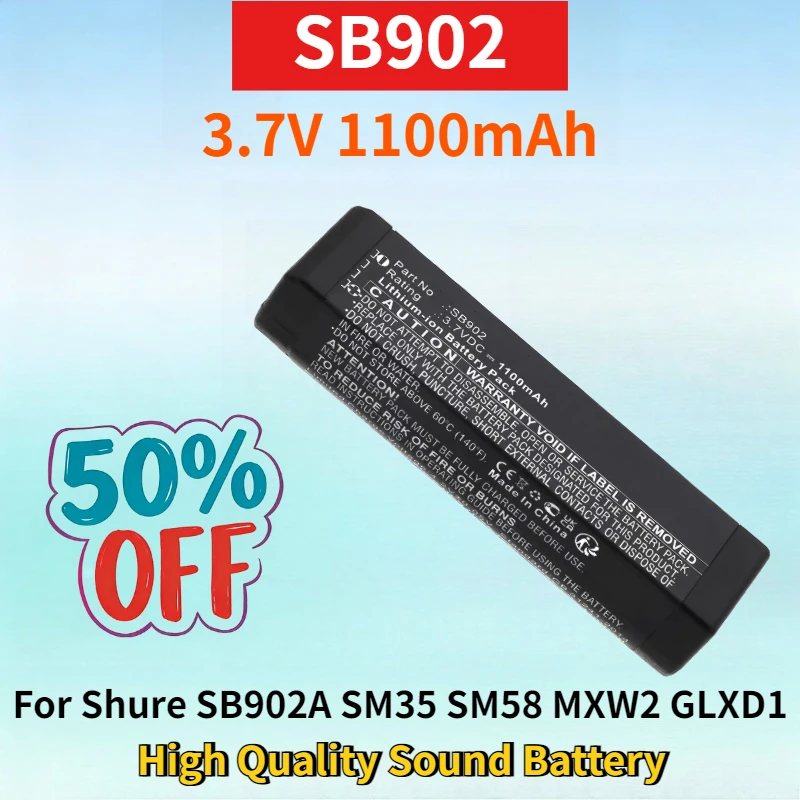 

New SB902 3.7V 1100mAh Rechargeable Li-ion Battery for Shure SB902A SM35 SM58 MXW2 GLXD1 GLXD2 GLXD14 High Quality Sound Battery