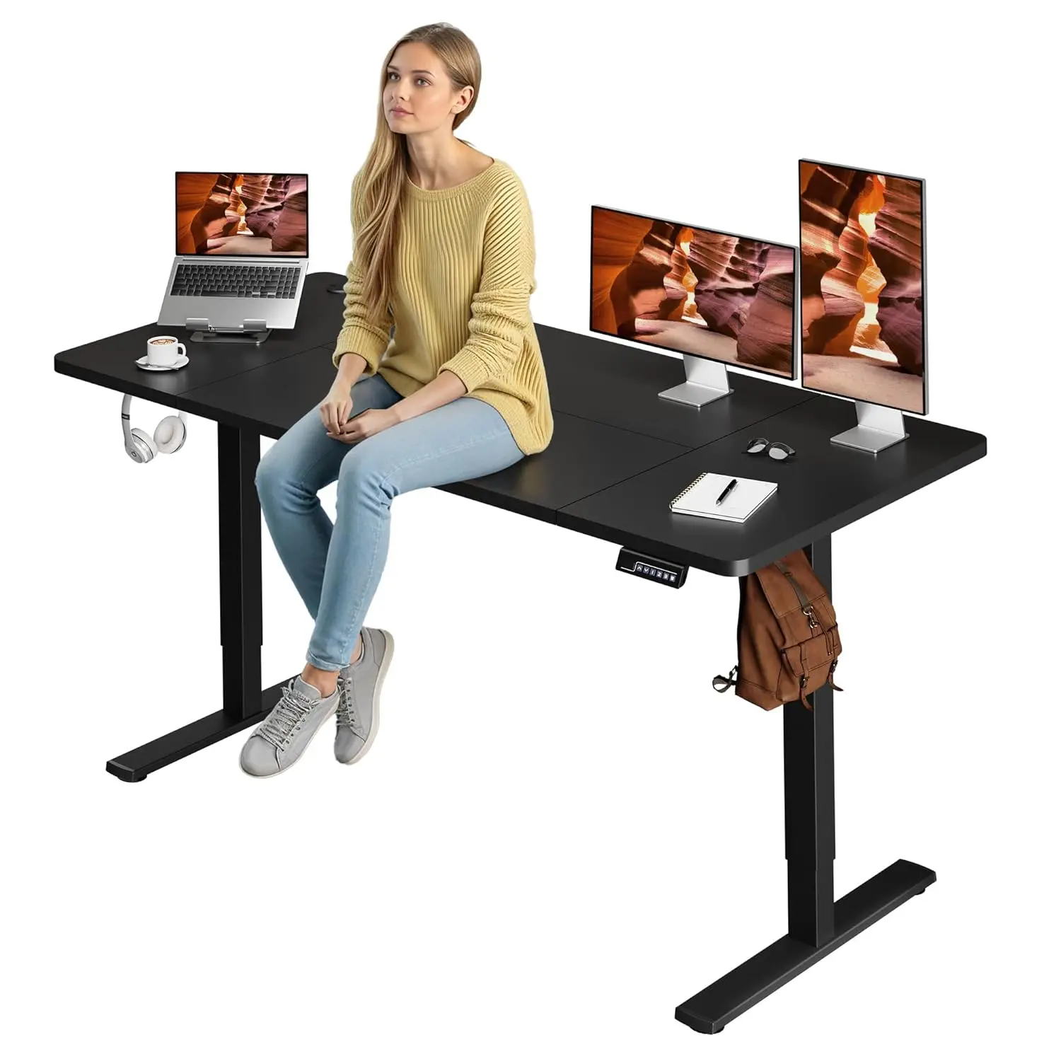Large Electric Standing Desk Height Adjustable Home Office Computer Workstation with Cable Management 71