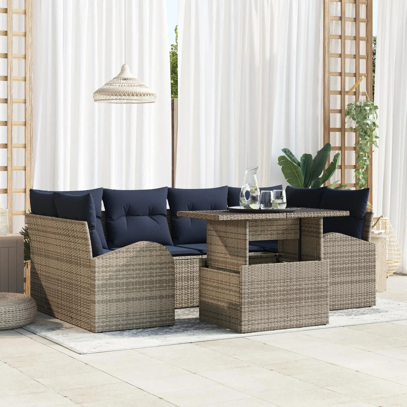 

Comfortable 7 Piece Outdoor Sofa Set with Cushions Gray Wicker Rattan Patio Furniture