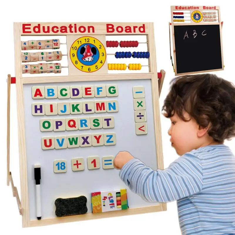 Magnetic Blackboard Double-Sided Magnetic Whiteboard Magnetic Dry Erase Board With Abacus Bracket Type Wooden Art Easel Standing