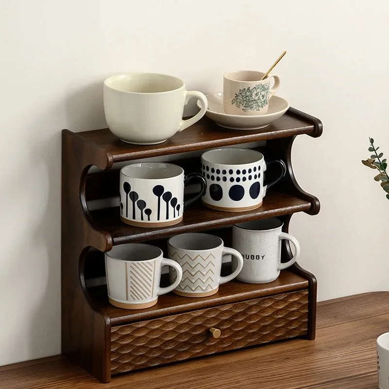 

Walnut Multi-layer Desktop Cup Storage Shelf Household Mug Teacup Cabinet Coffee Cup Display