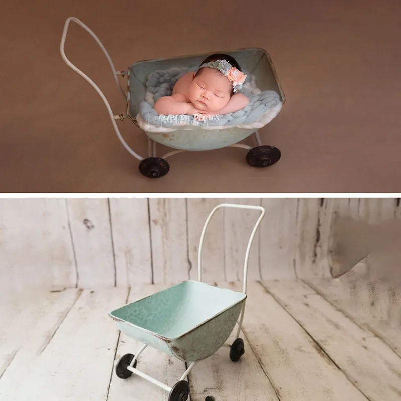 Retro Style Newborn Photography Props Iron Mini Stroller Infant Posing Accessories Studio Baby Photo Decorative Container