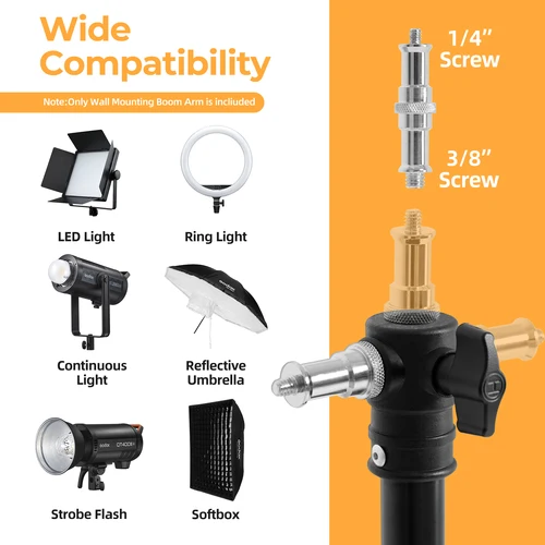 Imagen 2 del producto Ambitful fotografía de 110cm anillo de luz pesado montaje en pared techo triángulo brazo de pluma luces estroboscópicas de estudio, soporte Softbox