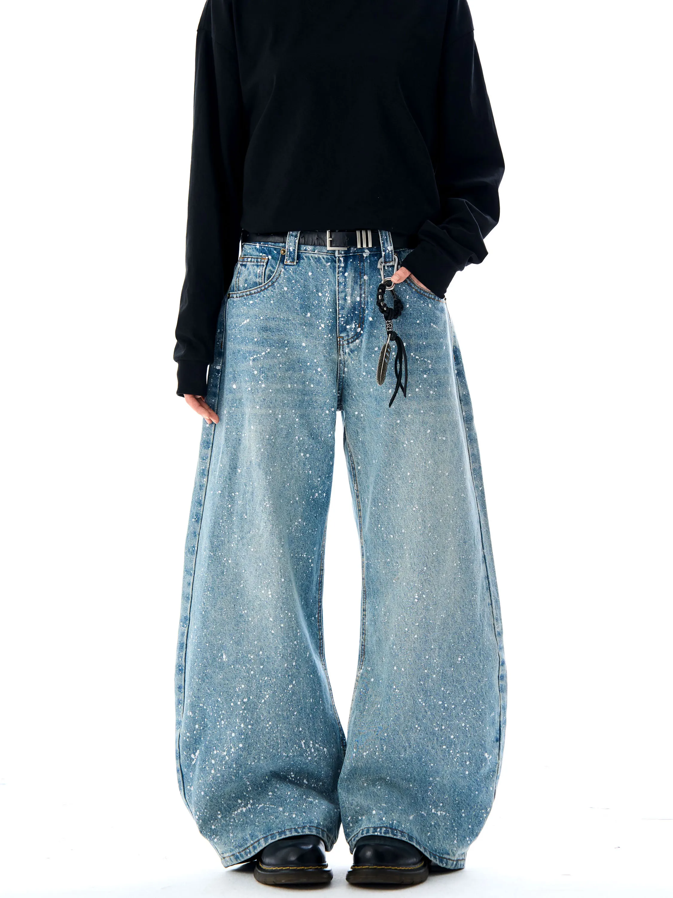 

J LONE American Retro Waed Splatter Ink Jeans Loose Casual Cleanfit for Men And Women Knife Denim Pants Commute Sle