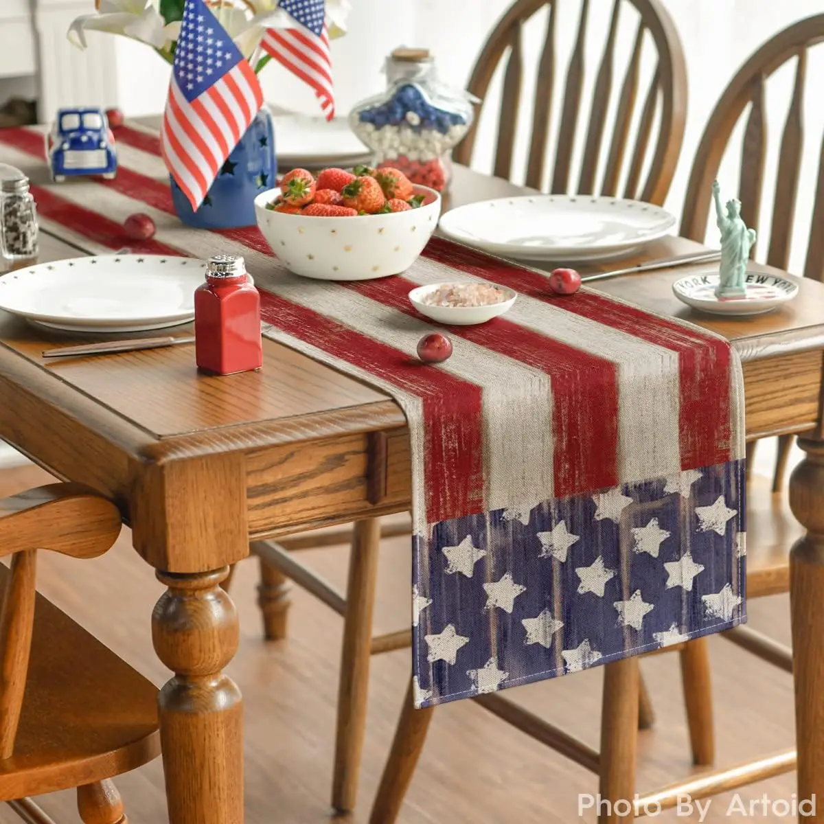 American Flag Table Runner - 1PC Stars Stripes 4th of July Memorial Day Kitchen Dining Home Party Decor Cover