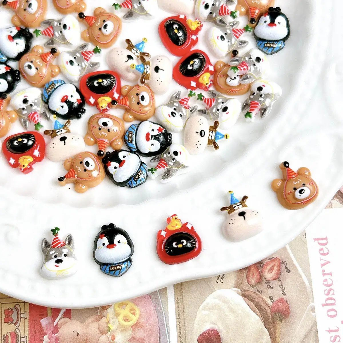 

3D Resin Cute Cartoon Animal Series Nail Charms Kawaii Cat Puppy Penguin Bear Nail Art Decorations DIY Crafts Accessories