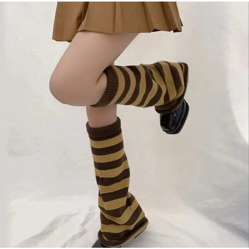 Kaos Kaki Panjang Bergaris Wanita Lolita, Legging Rajut, Kaos Kaki Musim Dingin Jepang, Penghangat Lengan & Pergelangan Kaki Gadis Kawaii, Kaos Kaki Bergaris