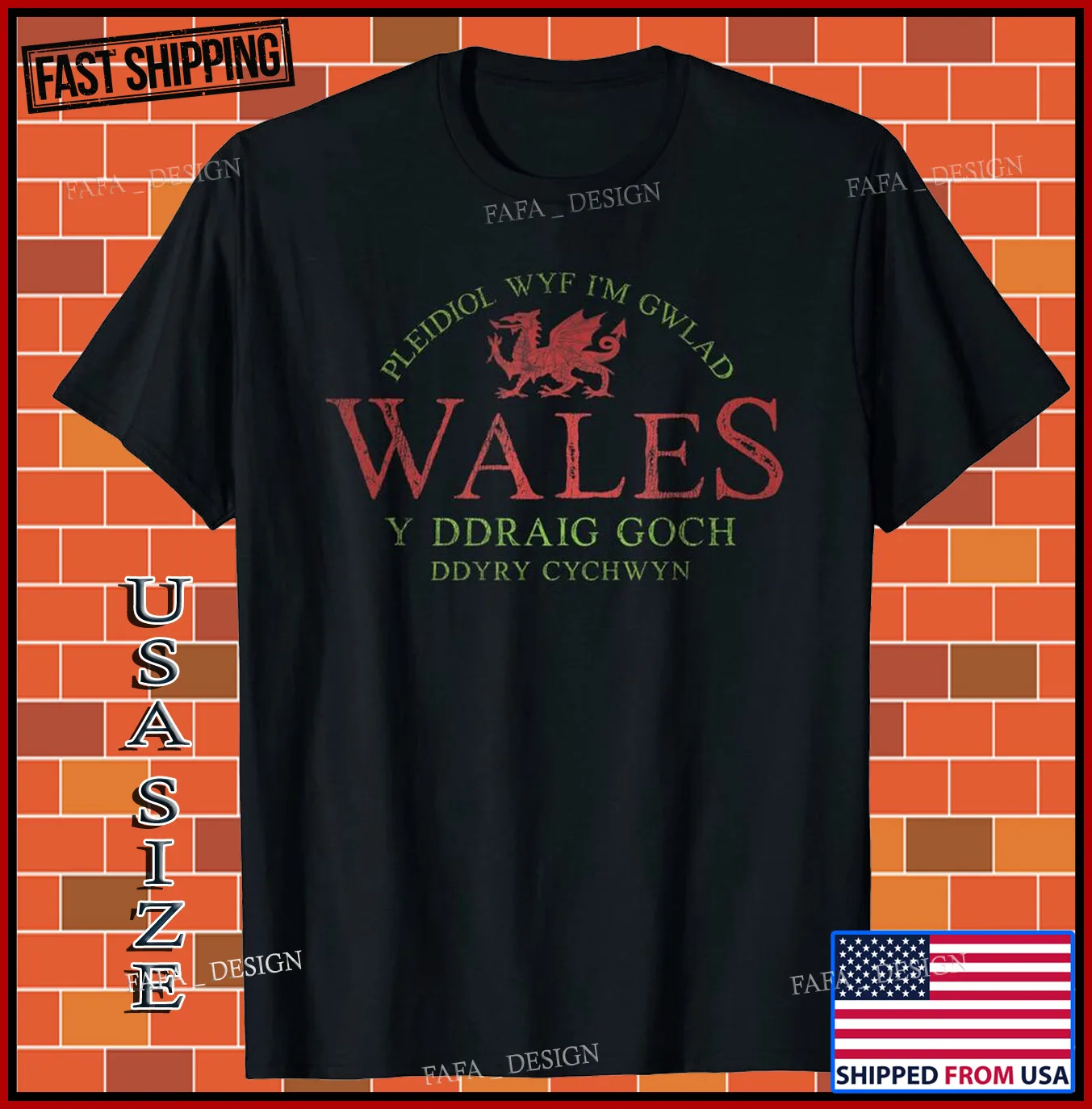 New Shirt Rugby Welsh Gift Red Dragon Flag of Wales T Shirt Size S-5XL