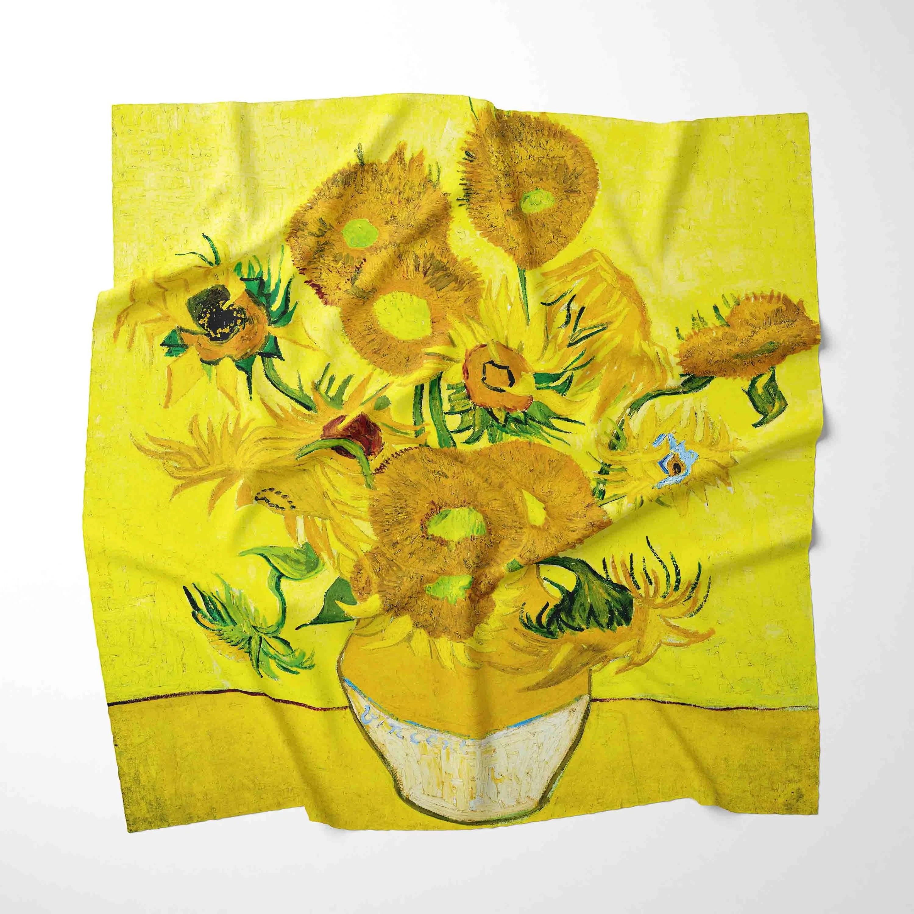 70 سنتيمتر * 70 سنتيمتر فان جوخ النفط الطباعة تصميم موضة منديل الأزهار وشاح مع المرأة منديل Bufandas الإناث فولارد شال يلتف