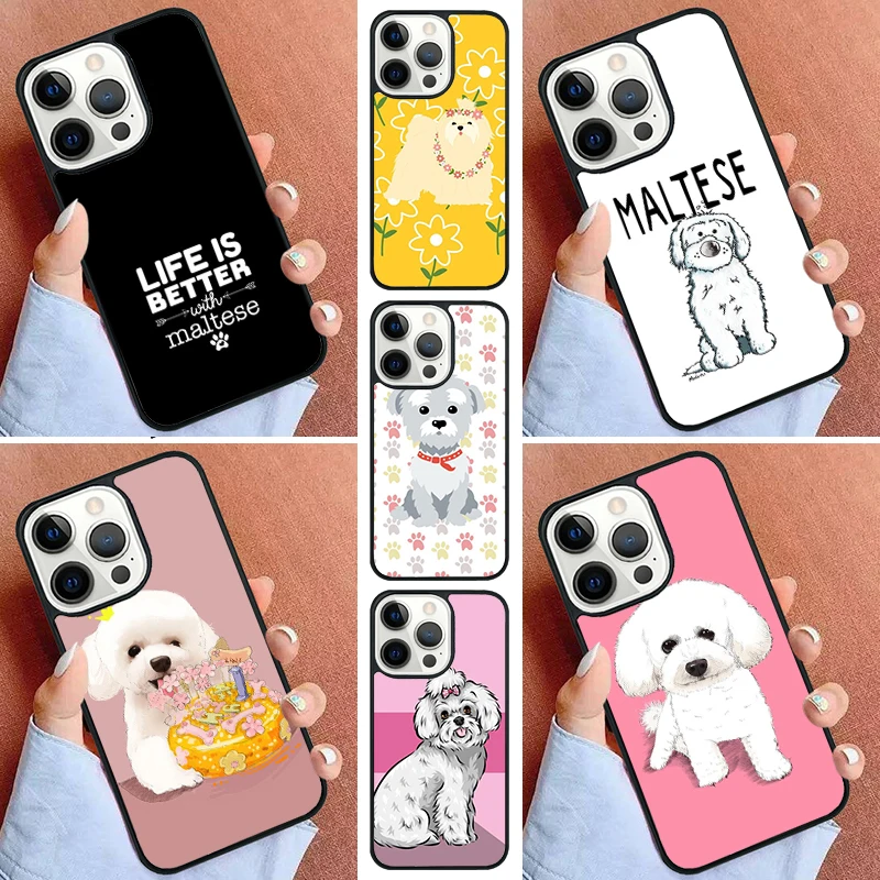 Funda de teléfono con perro maltés de dibujos animados para iPhone 17 Air 16 15 16e 14 Pro Max 11 13 12 Max Plus