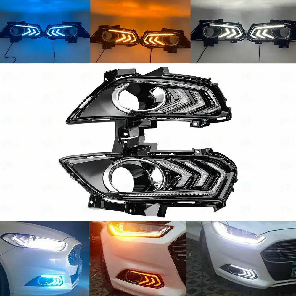 

Pair For LED 3 Color DRL Front Bumper Fog Light Lamp Black Ford Fusion 2013-2016