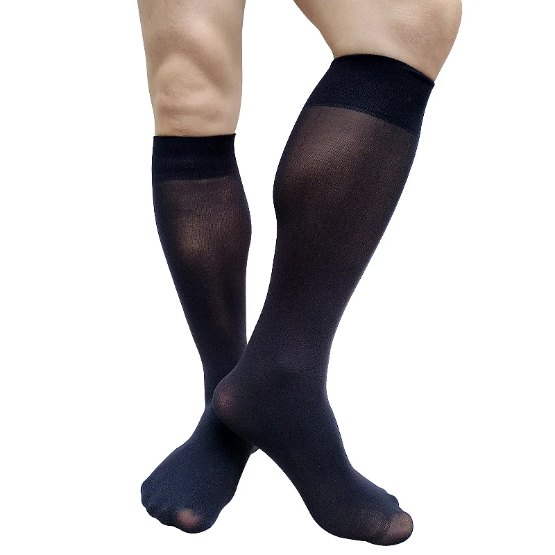 Solid Black Mens Socks Over Calf Long Tube Formal Dress Suit Socks Sexy Stocking Lingerie Softy Business Hose  Knee High