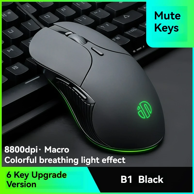 6 Keys Wired USB Gaming Mouse 8800DPI Programmable Macro Silent Click RGB Glowing Mice For Desktop Laptop Computer Office Gaming
