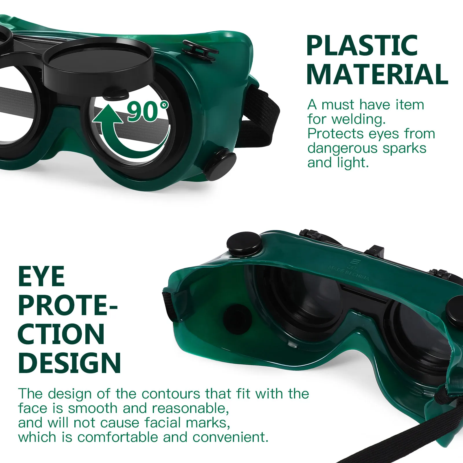 Spectacles for 21 2017 Athermal Green Welding Glasses Adjustable Strap Safety Goggles Eye Protection Glasses - view 4