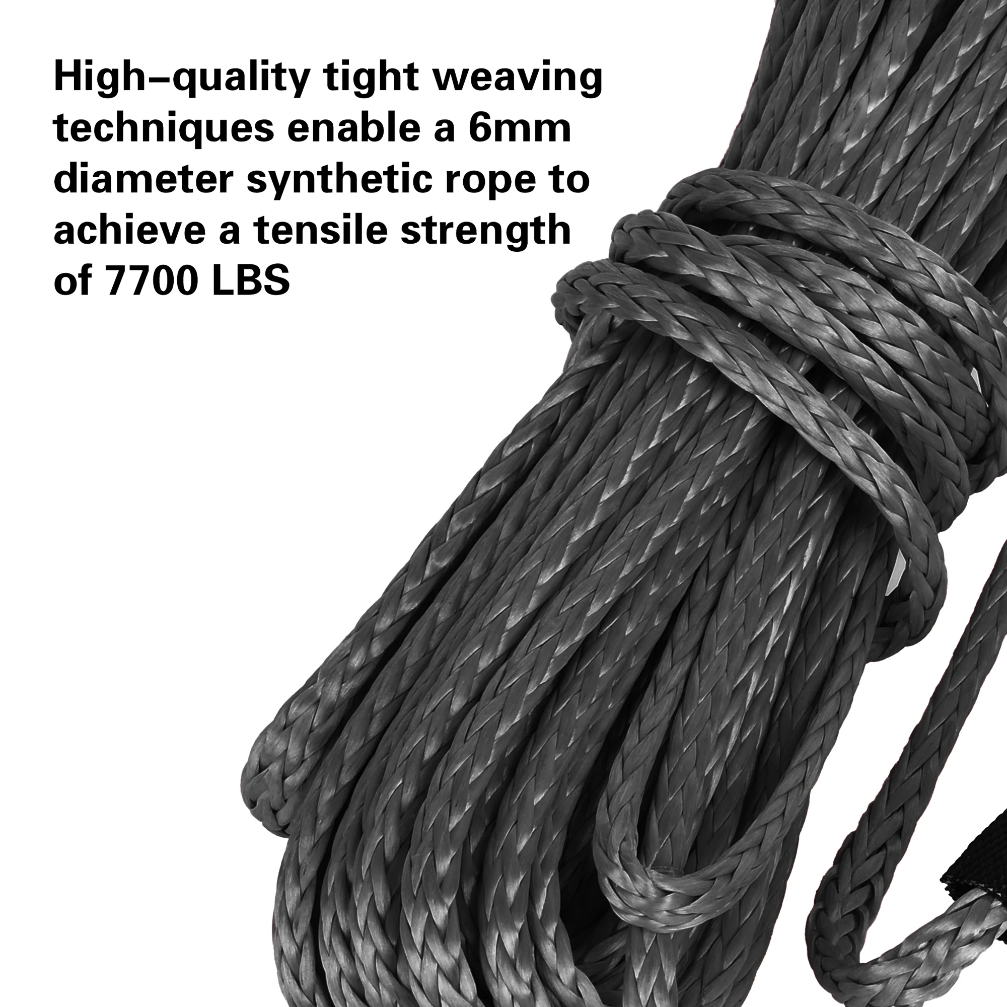 Corda sintetica per verricello 6 mm x 15 m, resistenza alla trazione di 7700 libbre, con manicotto protettivo, cinghia di sicurezza per ATV, UTV