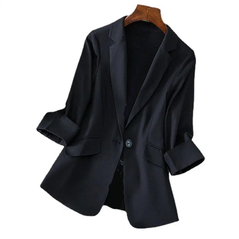 

Lady Blazer Solid Color Women Suit Coat Polyester Breathable Chic Soft Lady Blazer Jacket Clothes