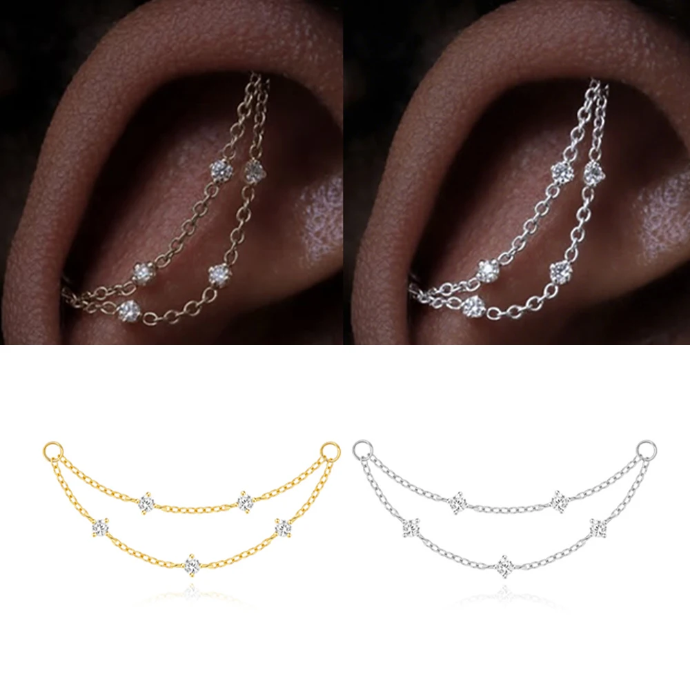 ROXI 925 Sterling Silver DIY 1 Piece Tassel Chain Zircon Charms Accessory for Women Circle/Piercing Earrings Perforated Jewelry