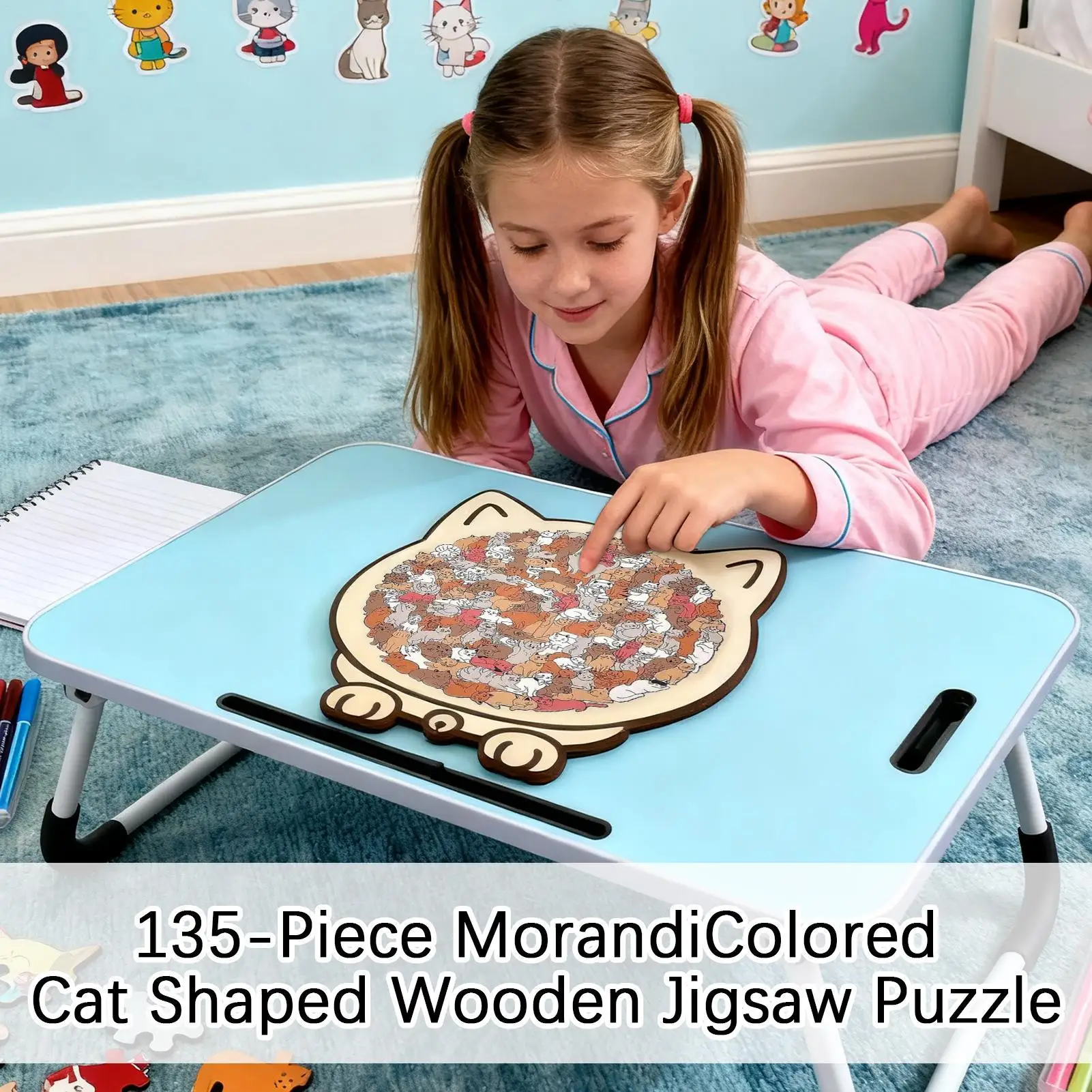 Puzzle Kucing 135 Potongan Kit Dekorasi Presisi Tahan Lama Puzzle Jigsaw Kayu yang Menantang untuk Pecinta Kucing, Keluarga, Teman, Dewasa