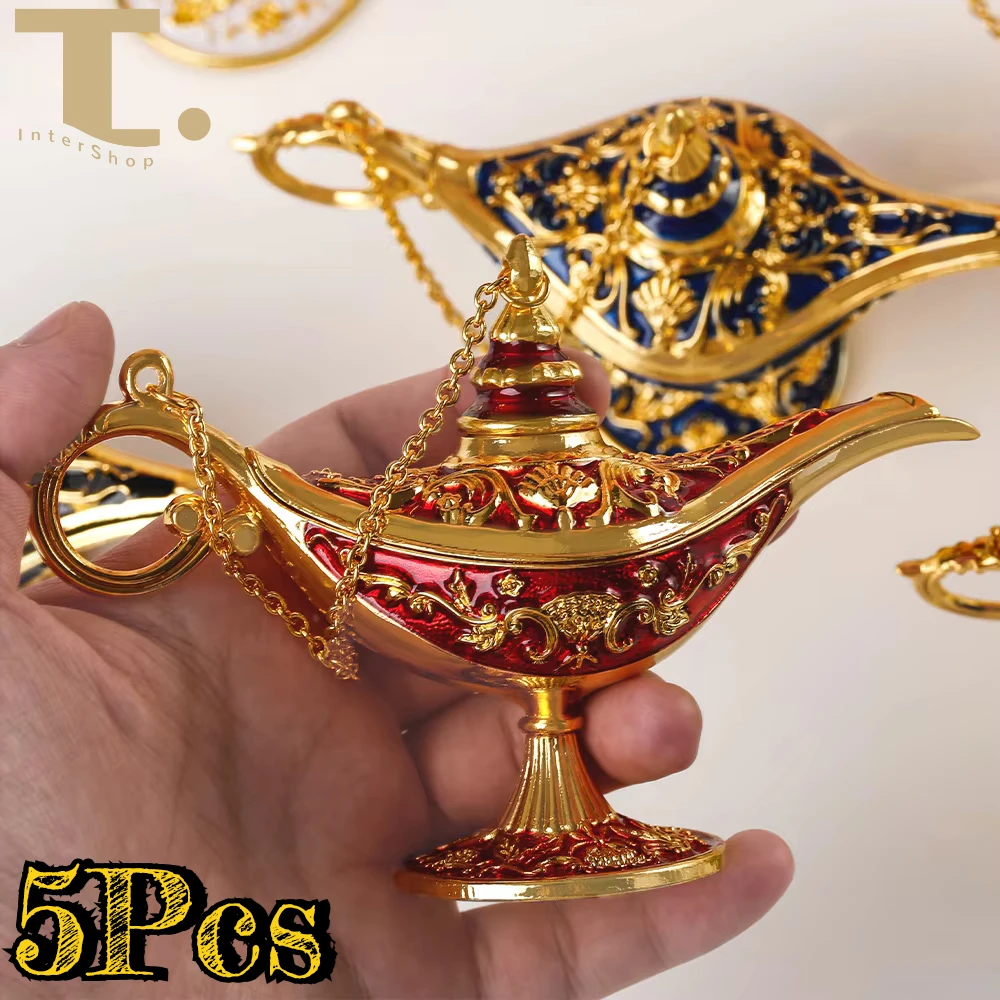 5Pcs Magic Aladdin Lamp Vintage Legend Lamp Wishing Light Tabletop Decoration for Arabian Costume Props Home Party Birthday Gift