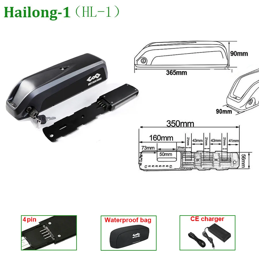 4Pin Hailong Ebike Battery 21700 36V 48V 52V 15Ah 20Ah 25Ah 50E M50T Electric Bike Lithium Pack for 1500W 1000W 750W 500W 350W
