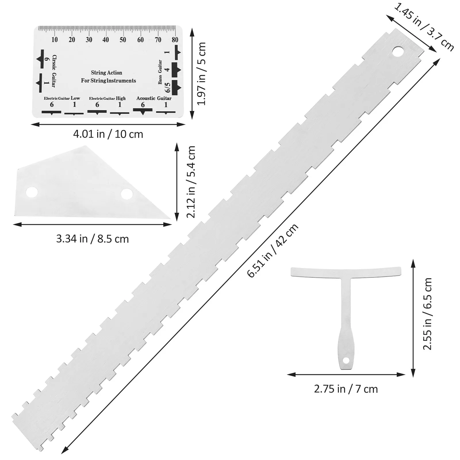 12Pcs Guitar Tools Kit Precision String Action Ruler and Fret Rocker for Electric Bass Acoustic Guitar Maintenance