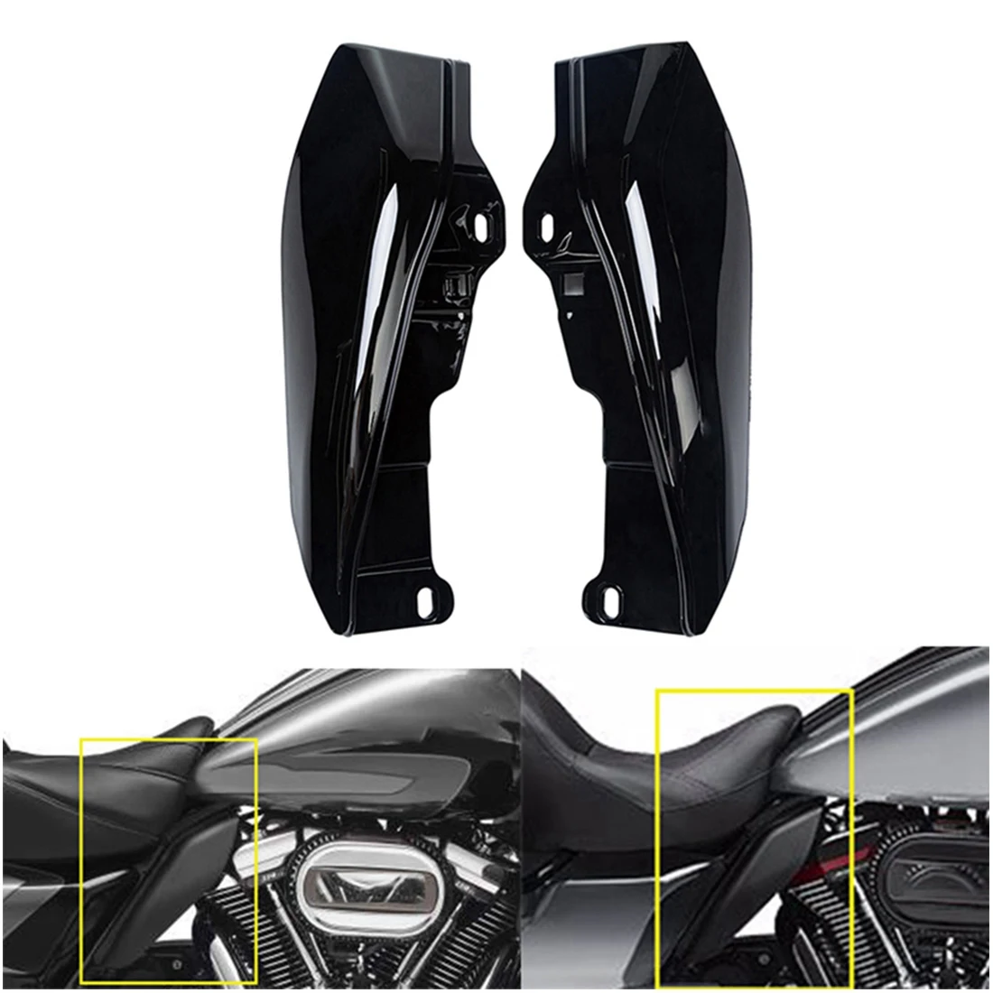 A65P-Motorcycle Gloss Black Mid-Frame Air Deflector Heat Shield For Touring Electra Glide Street Road Glide 2009-2016