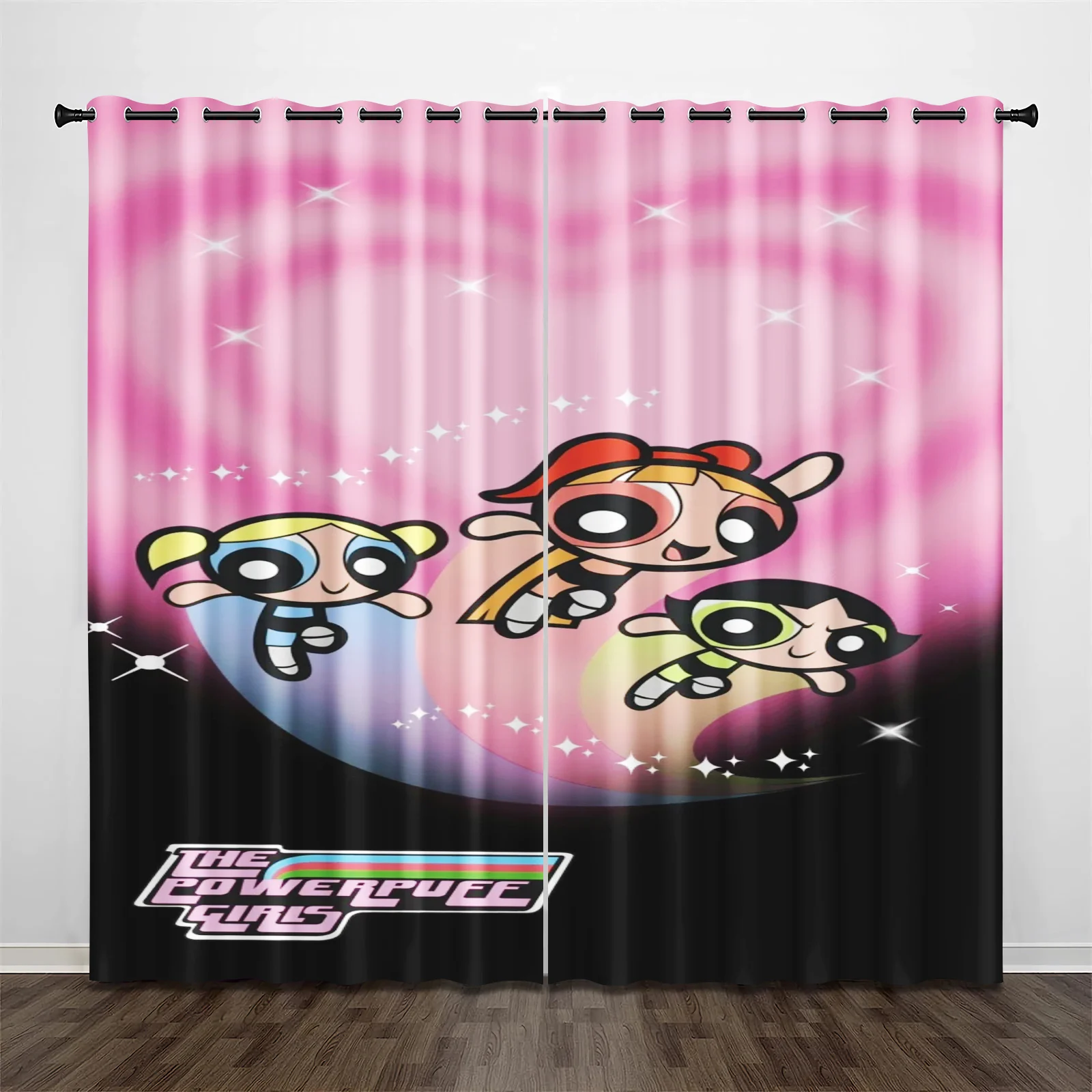 The Powerpuff Girls Dustproof Blackout Drapes  Balcony Screen Living Room Bedroom Curtains For Living Room Home 100% Polyester