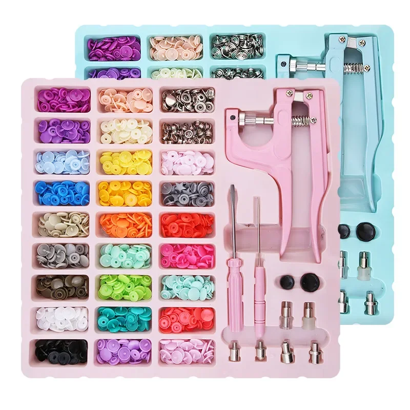 مجموعة المفاجئة البلاستيكية 270 مجموعة من أزرار المفاجئة البلاستيكية T5 مع مجموعة أدوات كماشة سهلة الاستخدام متعددة الأغراض، خياط عائلي DIY
