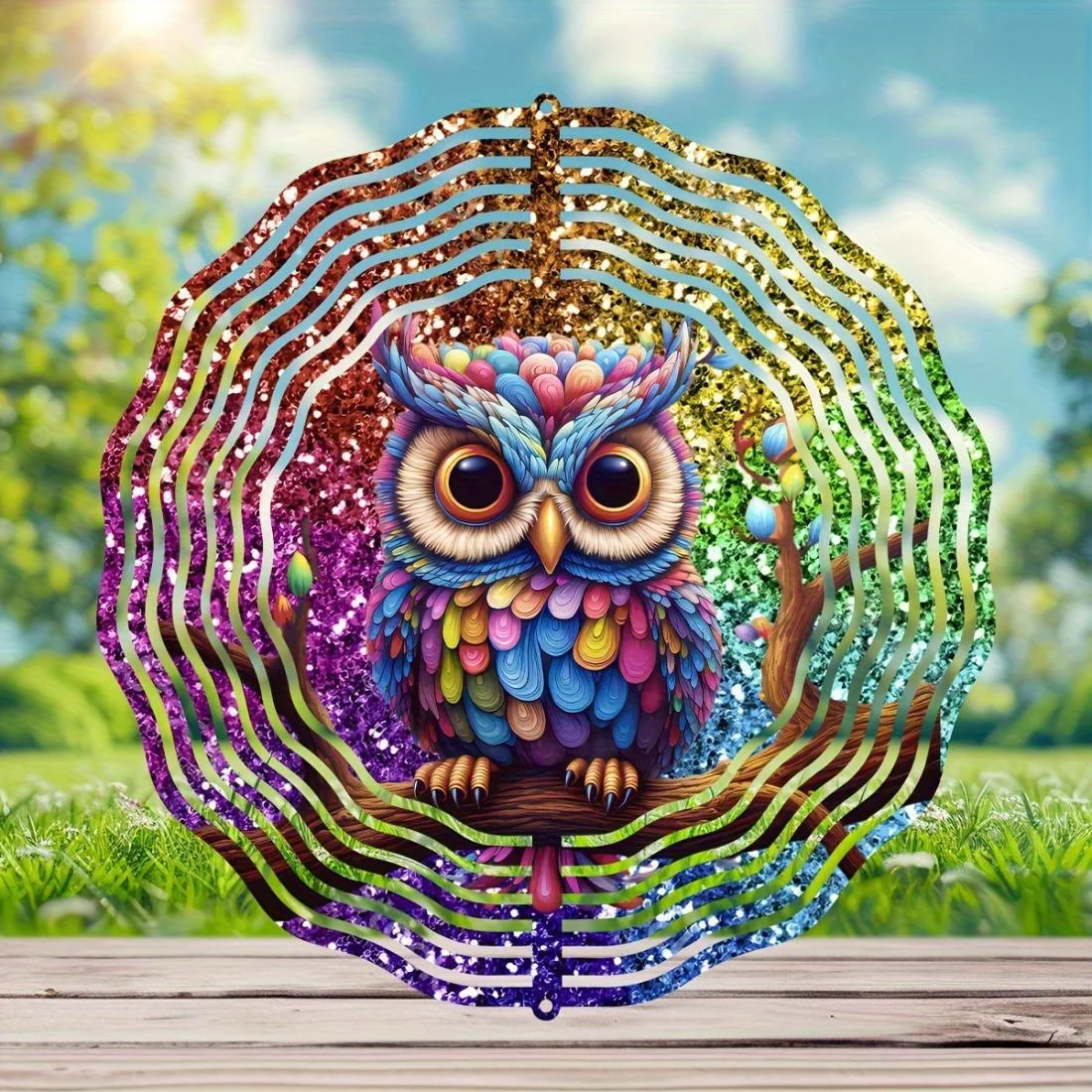 Owl Wind Spinner Wind Chimes Garden Decor Outdoor Windmill with Colorful Tole Painting Gifts for Women Patio Yard Home