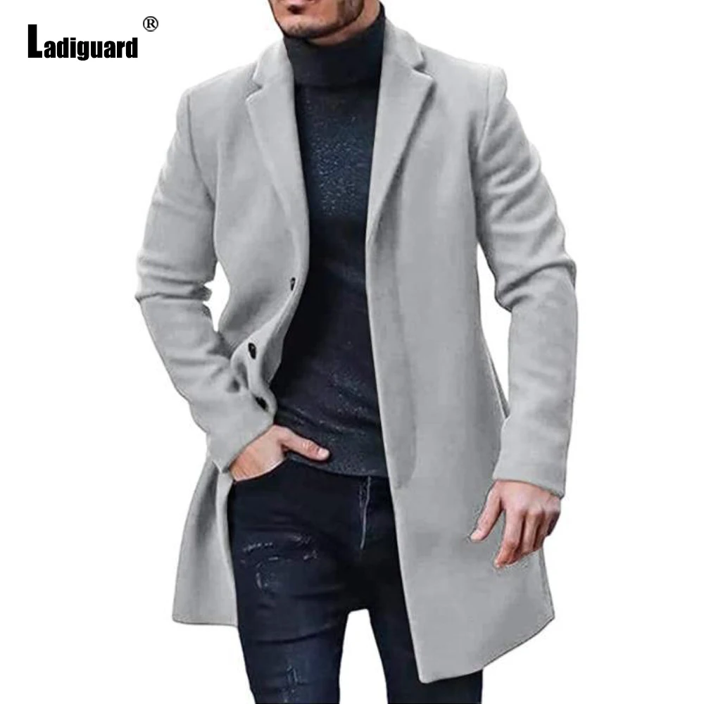 

Ladiguard 2022 Single-Breasted Wool & Blend Coats Plus Size Mens Fashion Jackets Winter Warm Clothes England Style Long Overcoat