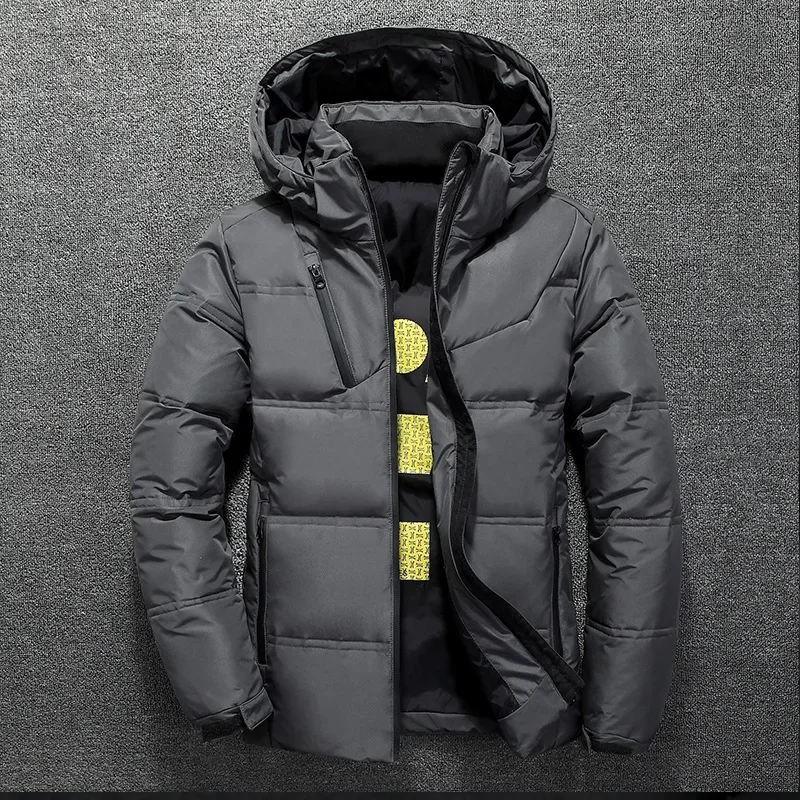 

New White Duck Down Jacket Men Winter Warm Solid Color Hooded Down Coats Thick Duck Parka Mens Down Jackets Winter Outdoor Coat