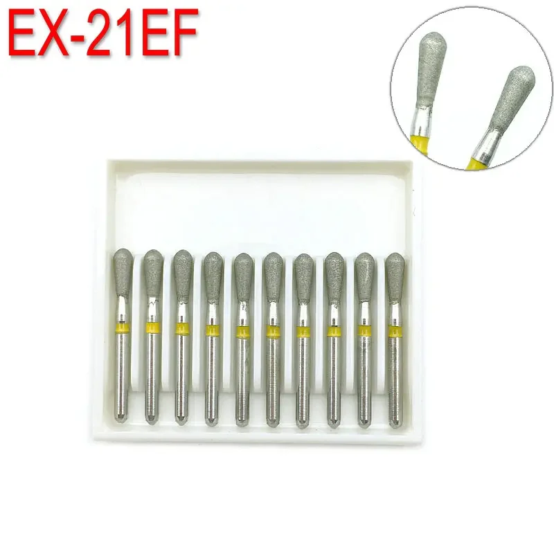 10pcs FG Diamond Burs Dental Burs Drill for High Speed Handpiece Extra Fine 1.6mm Dentist Tools EX-21EF