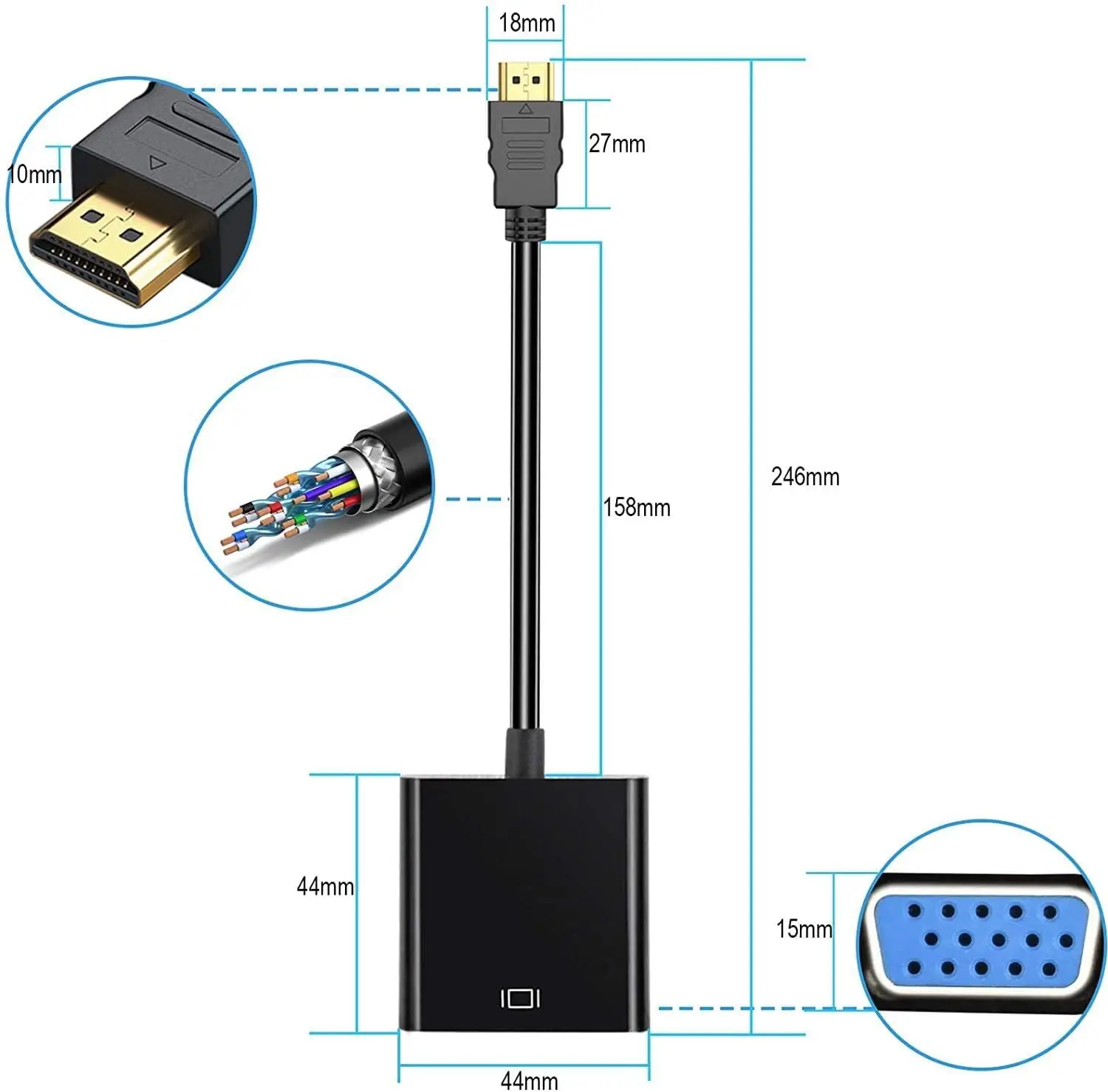 HDTV-kompatibel dengan adaptor VGA HDTV berlapis emas-kompatibel dengan konverter VGA kompatibel untuk proyektor Monitor PC Laptop komputer