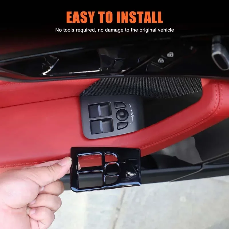 For Jaguar F-TYPE 2013+ PVC black car glass lift button frame decorative sticker car interior protection accessories 2Pcs
