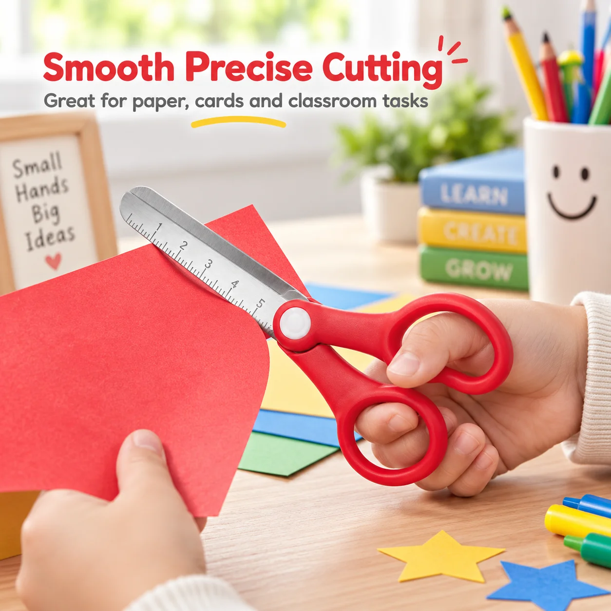 Stainless Steel Scissors with Measuring Scale, Office and Student Scissors, Safety Craft Scissors for Children and Home