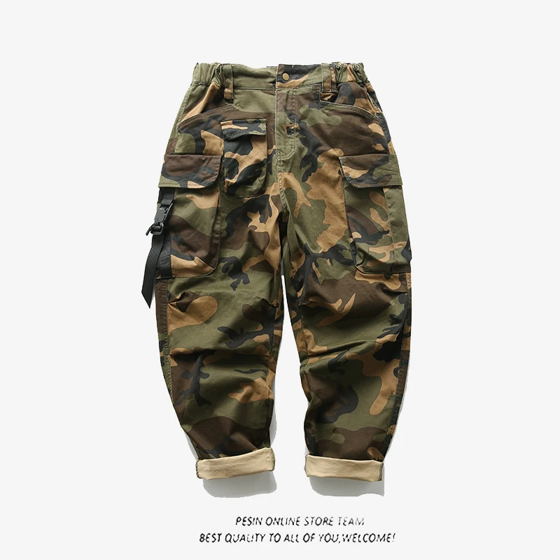 Japan Fashion Camouflage Pants for Men Tapered Straight Loose Trousers Y2K Youth Male Wear American Vintage Multi Pockets Casual