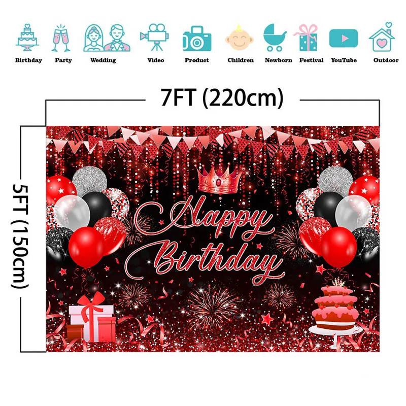 Décors de Thème de Joyeux Anniversaire, Bannière de Feux d'Artifice Rouges, Ballon, Décoration de Table de Gâteau, Fournitures de ixd'Anniversaire pour Femme Adulte