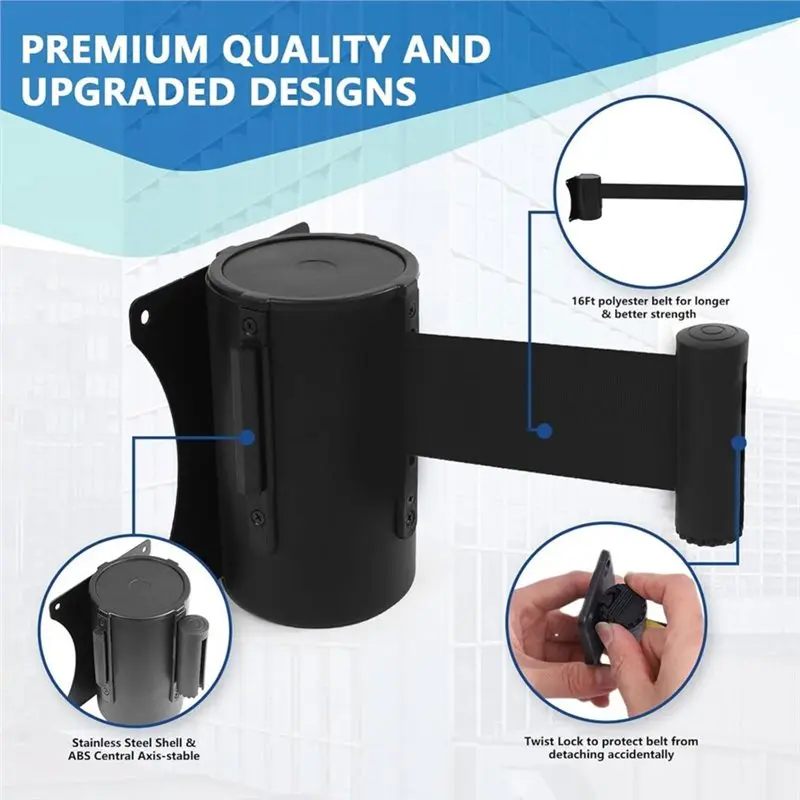 2 Pack Wall Mount Retractable Belt Barrier 16.4 Ft Crowd Control for Retail Stores Warehouse