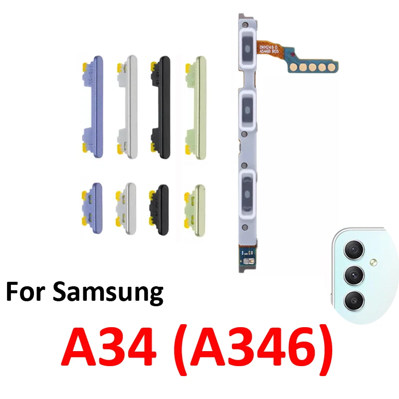 For Samsung Galaxy A34 5G A346 Phone Power Volume Button On Off Up Down External Key Internal Flex Cable Repair Parts Black
