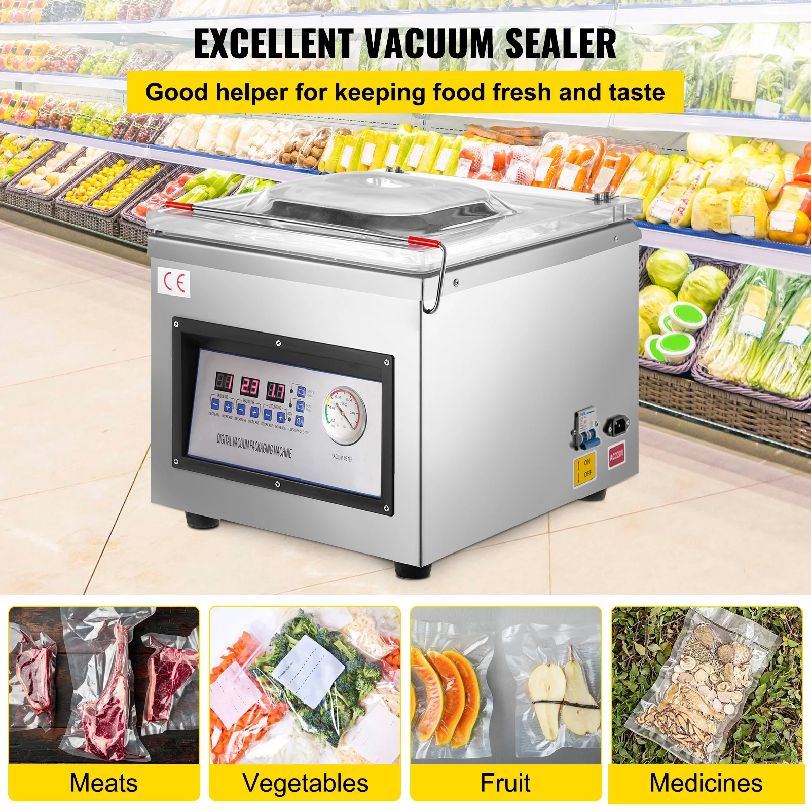 SucceBuy DZ-260C Chamber Vacuum Sealer Kitchen Food Packing Sealing Machine 110V Packaging for Food Saver Home Commercial Using
