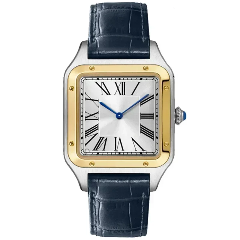 Montre à quartz de luxe pour hommes et femmes, montre-bracelet carrée en cuir, or, saphir blanc, amoureux, haute qualité, mode