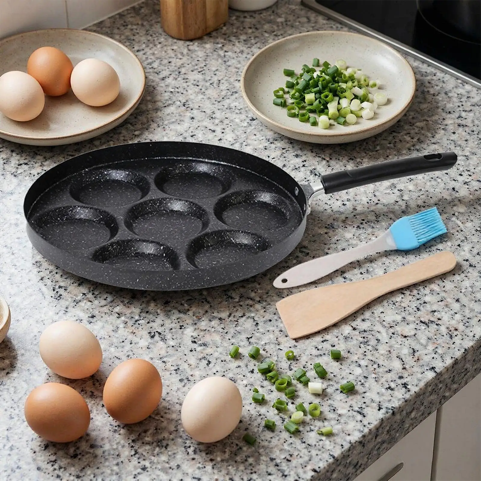 7 Holes Frying Pan For Breakfast Non-stick Pancake Egg Frying Pan Black Household Egg Frying Pan Kitchen Supplies Cookware
