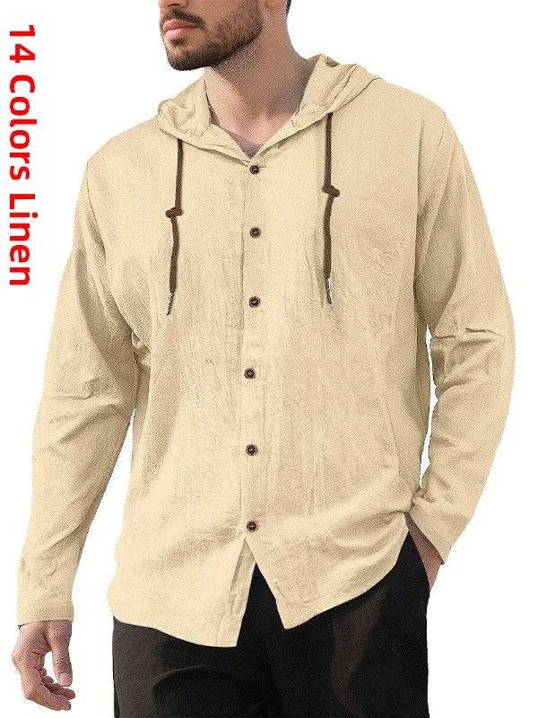 

Повседневная свободная мужская футболка с капюшоном, однотонная хлопково-льняная длинная све, простая повседневная одежда, удобная дышащая мужская одежда irt