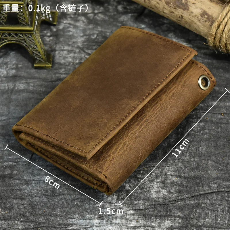 Hot Selling Men's Genuine Leather Wallet Crazy Horse Leather Retro Coin Purse First Layer Cowhide Tri-Fold Casual Wallet