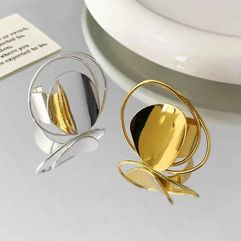 PONYKISS الفضة تصفيح مبالغ فيه جولة افتتاح خواتم للنساء الحد الأدنى الأزياء والمجوهرات العصرية شخصية الملحقات