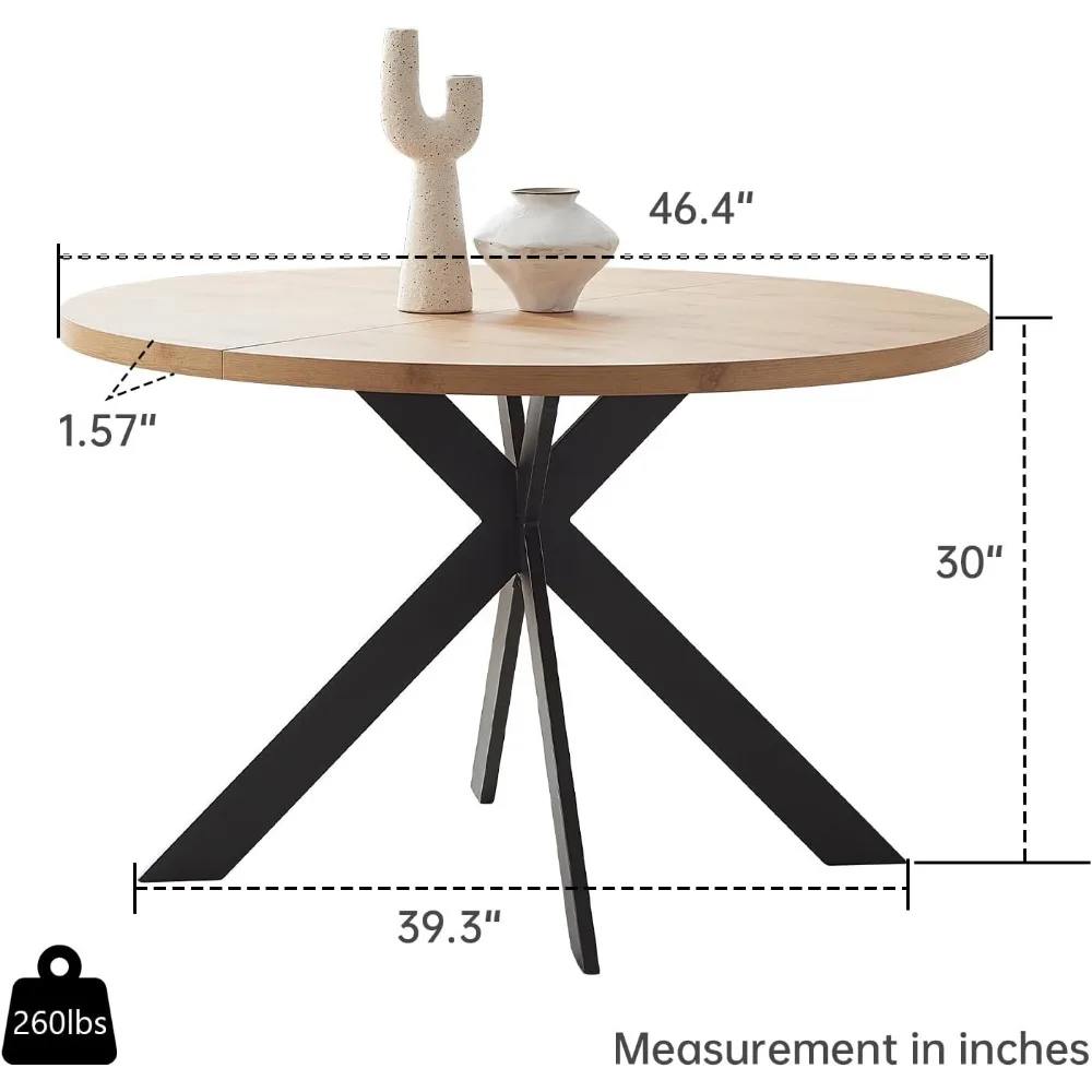 Ensemble de table à manger ronde de 46.4 po, table à manger ronde moderne du milieu du siècle pour 4 à 6 hypothèques, pieds en acier, permettant de gagner de l'espace